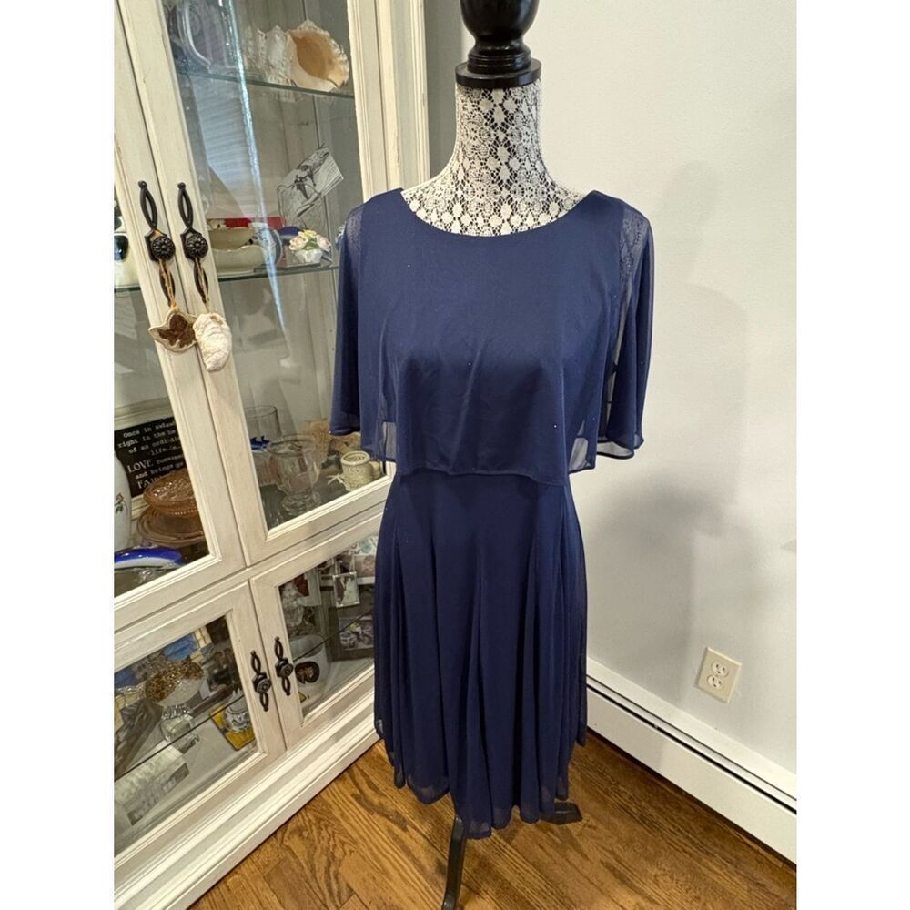Navy Blue Sparkle Overlay Midi Dress - Picture 1 of 12